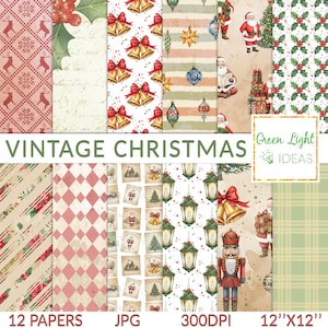 Vintage Christmas Digital Papers, Junk Journal Holidays Backgrounds, Antique Victorian Christmas Scrapbook Papers, Festive Jolly Old Papers