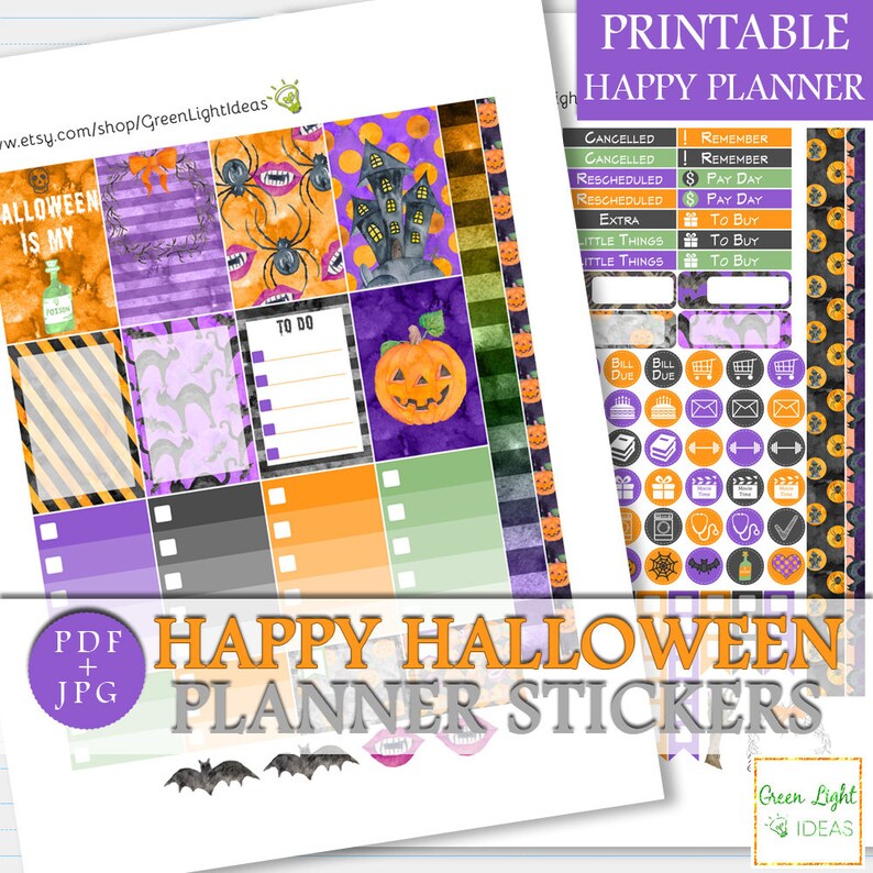 Halloween Happy Planner Stickers, Halloween Printable Sticker Kit ...