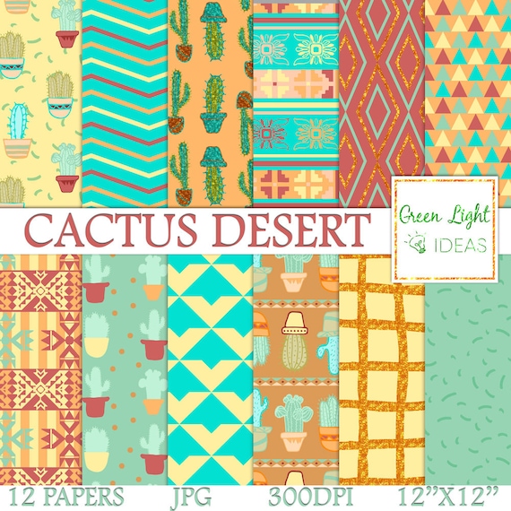 Cactus Digital Paper, Cacti Scrapbook Papers, Mexican Printable Papers, Southwest Digital Paper, Cacti Digital Paper, Desert Backgrounds
