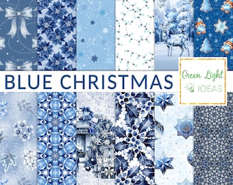 Blue Winter Christmas Digital Papers, Xmas Scrapbook Papers, Winter Snowy Backgrounds, Holidays Printable Papers, Watercolor Snowflakes