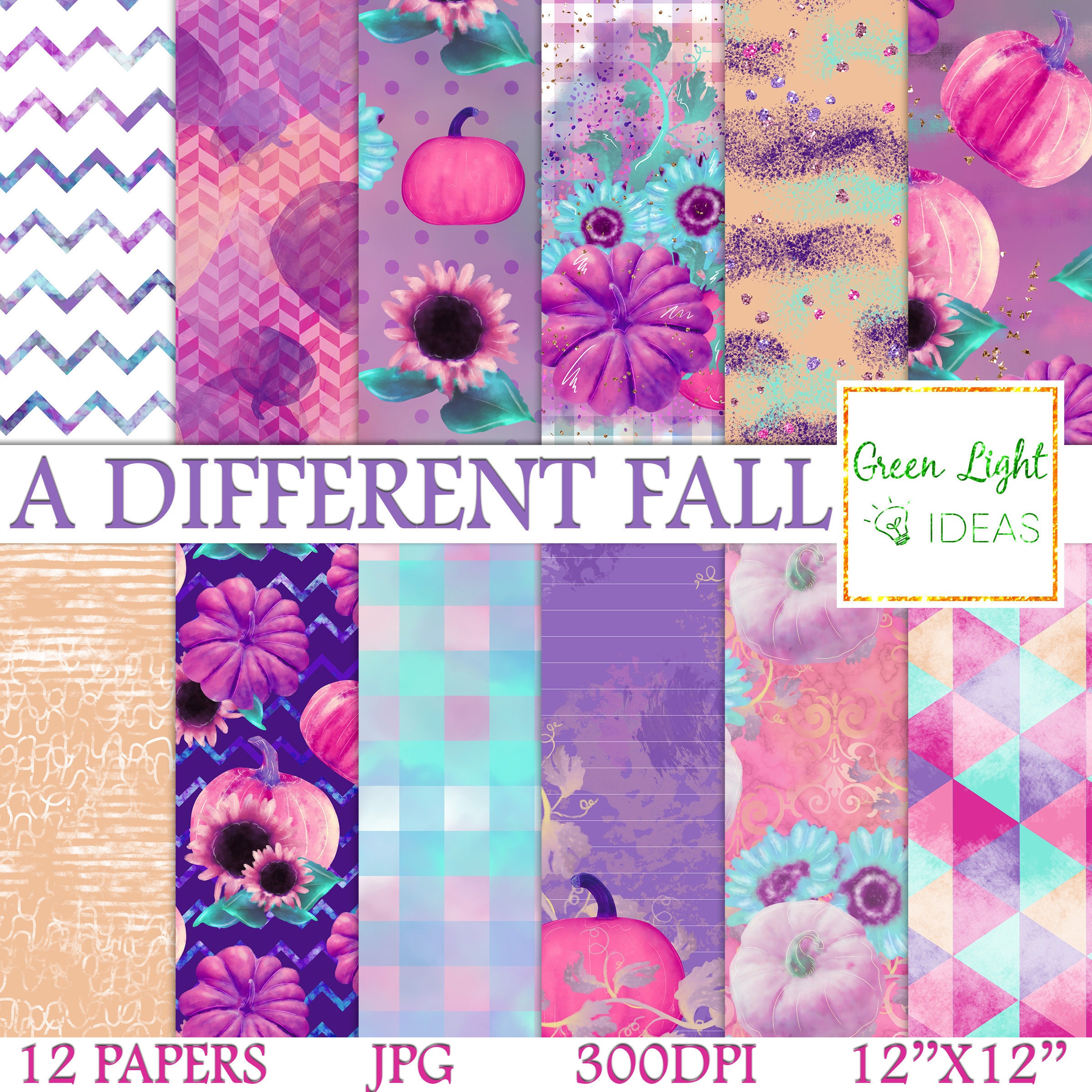 Pumpkins and Sunflowers Fall Digital Papers, Pumpkins Scrapbook Papers ...