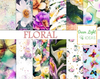 Floral Digital Papers, Watercolor Flowers Scrapbook Papers, Spring Backgrounds, Journal Floral Digital Paper, Sublimation Printable Papers