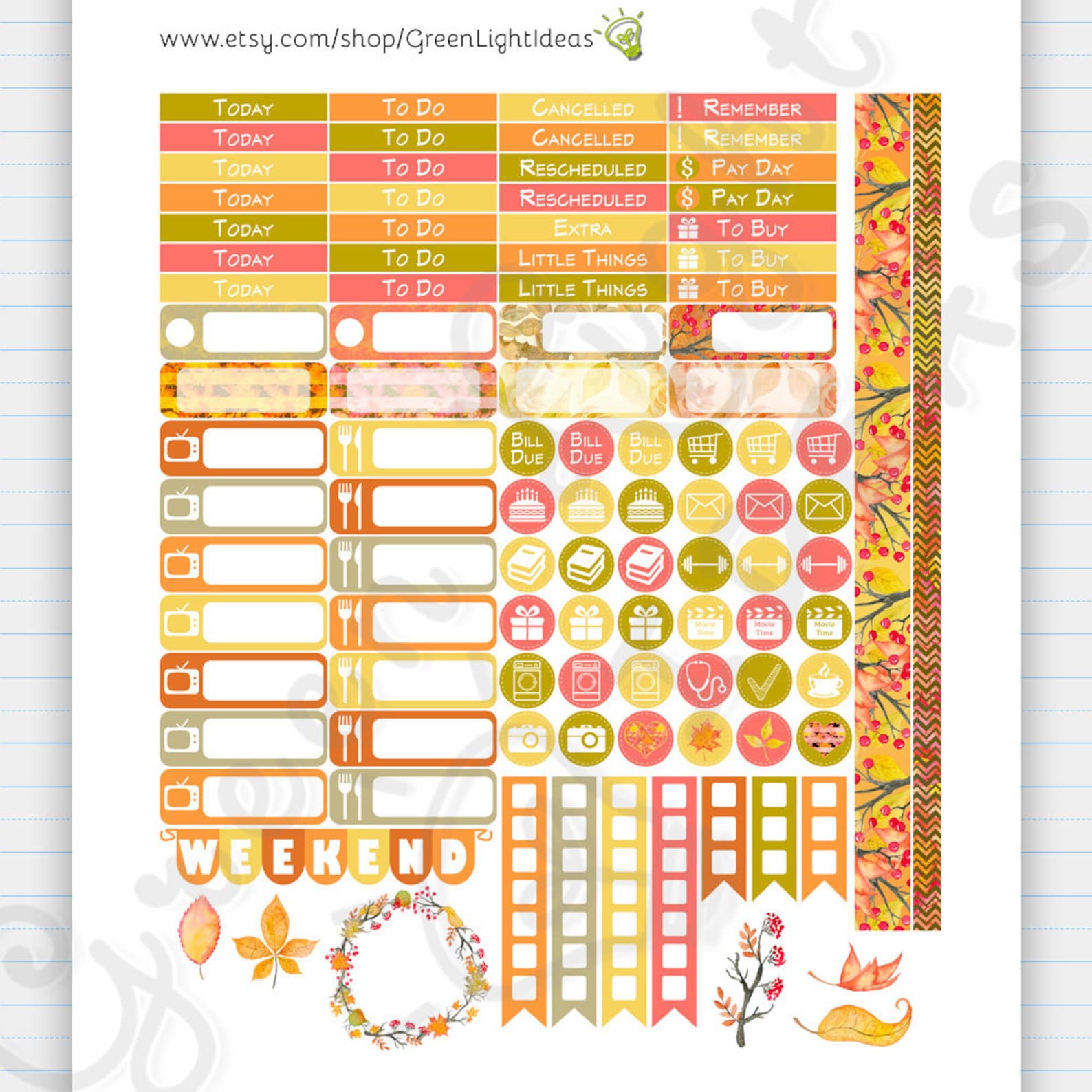 Fall Printable Stickers, Happy Planner Fall Weekly Kit, Autumn Happy ...