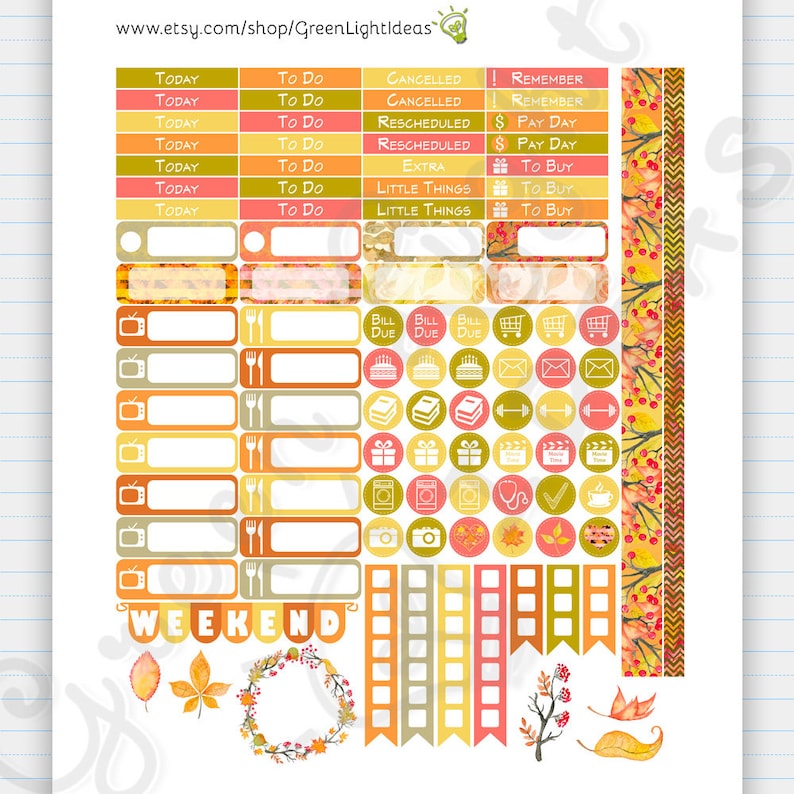 Fall Printable Stickers, Happy Planner Fall Weekly Kit, Autumn Happy ...