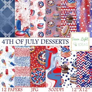 4. Juli Desserts Digitale Papiere, Unabhängigkeitstag Hintergründe, Rote und Blaue Papiere, Vaterländische Hintergründe, Amerikanische Digitale Muster