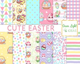 Cute Easter Digital Papers, Easter Printable Papers, Easter Eggs Background, Kawaii Bunny Spring Sublimation Paper, Easter Seamless Patterns