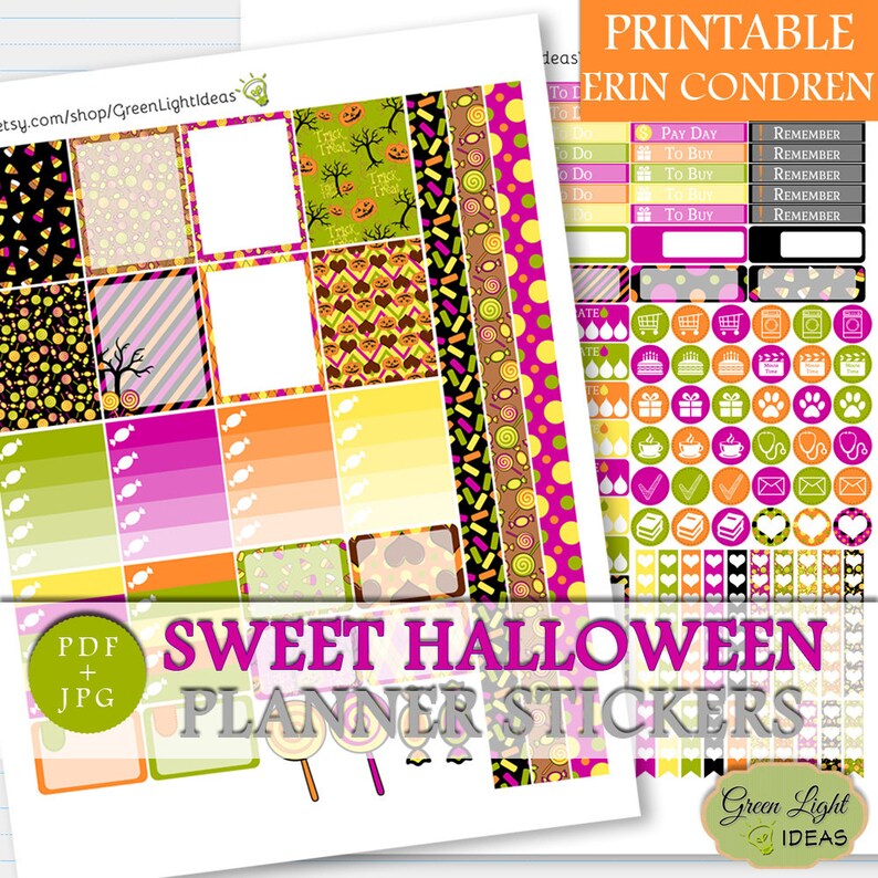 Halloween Digital ECLP Weekly Kit October Stickers Printable Halloween Vertical Erin Condren Stickers Halloween Printable Planner Sticker