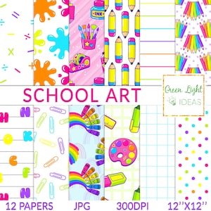 Cute School Digital Papers, Back To School Seamless Patterns, Stationery Backgrounds, Teacher Study Printable Papers, Art Supplies Patterns