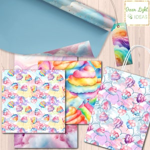 Cotton Candy Digital Papers, Watercolor Desserts Backgrounds, Clouds ...