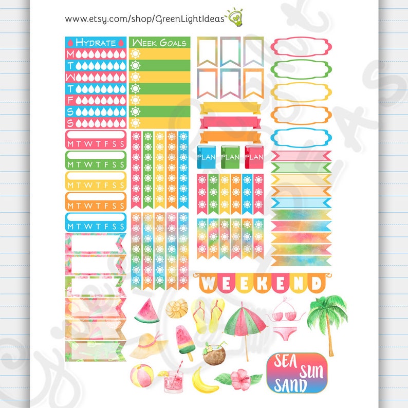 beach planner stickers printable summer printable sticker