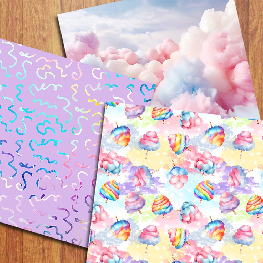 Cotton Candy Digital Papers, Watercolor Desserts Backgrounds, Clouds ...