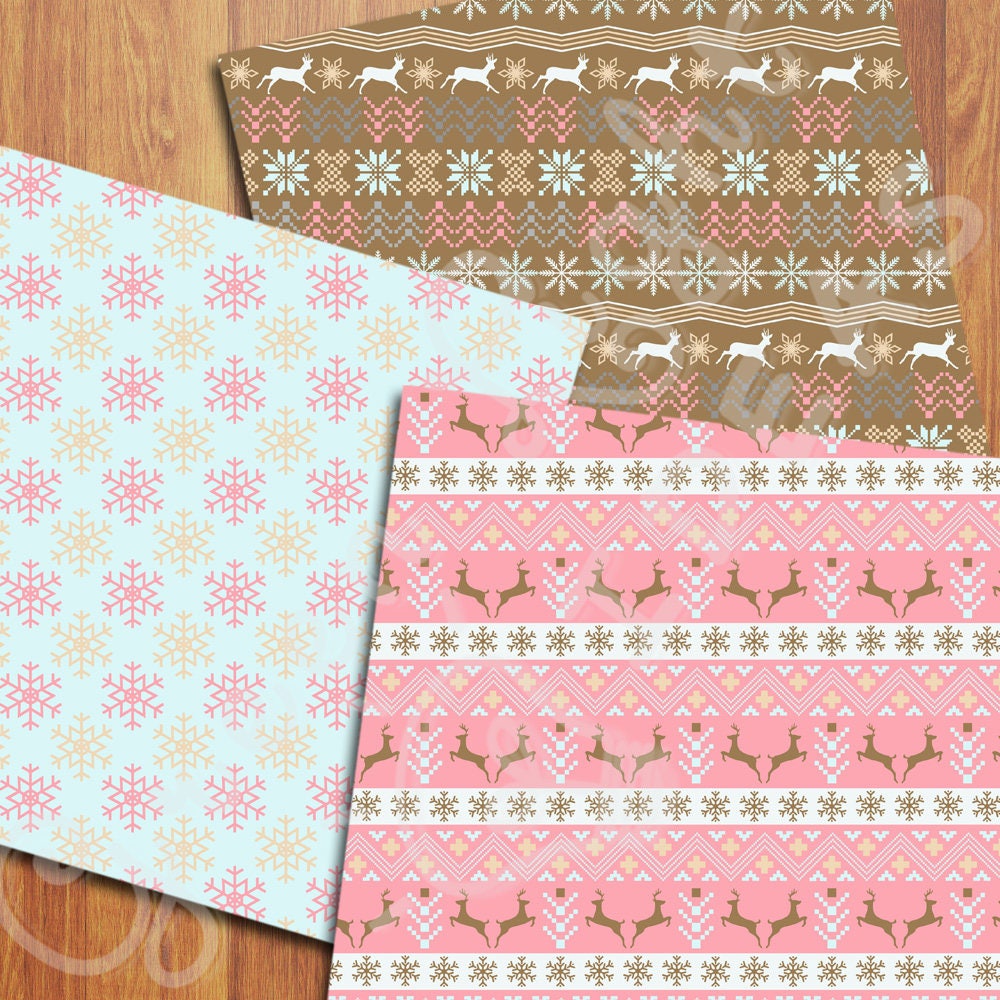 Nordic Christmas Digital Papers, Christmas Scrapbook Paper, Holiday ...