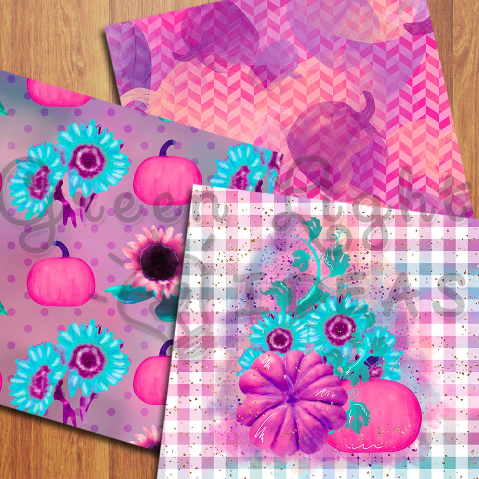 Pumpkins and Sunflowers Fall Digital Papers, Pumpkins Scrapbook Papers ...