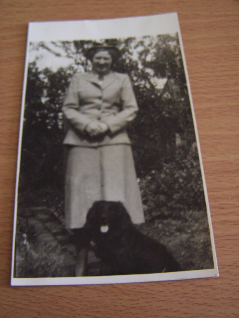 Vintage Photo Woman in Garden with Dog May