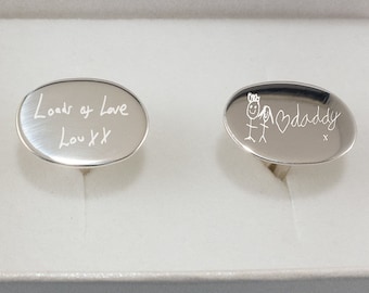 Own Handwriting Sterling Silver Oval Cufflinks