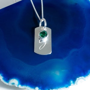 Personalised Sterling Silver Birthstone  And Initials Tag Necklace