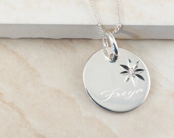 Personalised Sterling Silver Message Disc with Cubic Zirconia Star Necklace