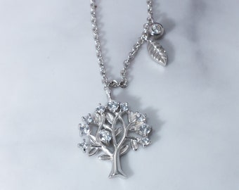 Personalised Silver and Cubic Zirconia Tree of Life Necklace