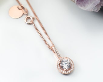 Personalised Rose Gold And  Cubic Zirconia Halo Necklace