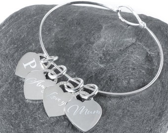 Personalised Sterling Silver Message Heart Bangle