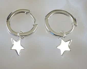 Sterling Silver Huggie Hoop with Star Earrings