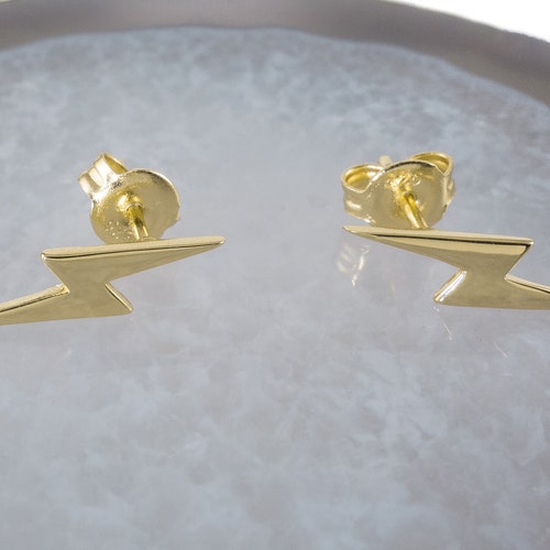 Solid gold lightning bolt earrings Clearance