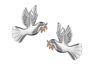 Silver and Gold Dove Stud Earrings