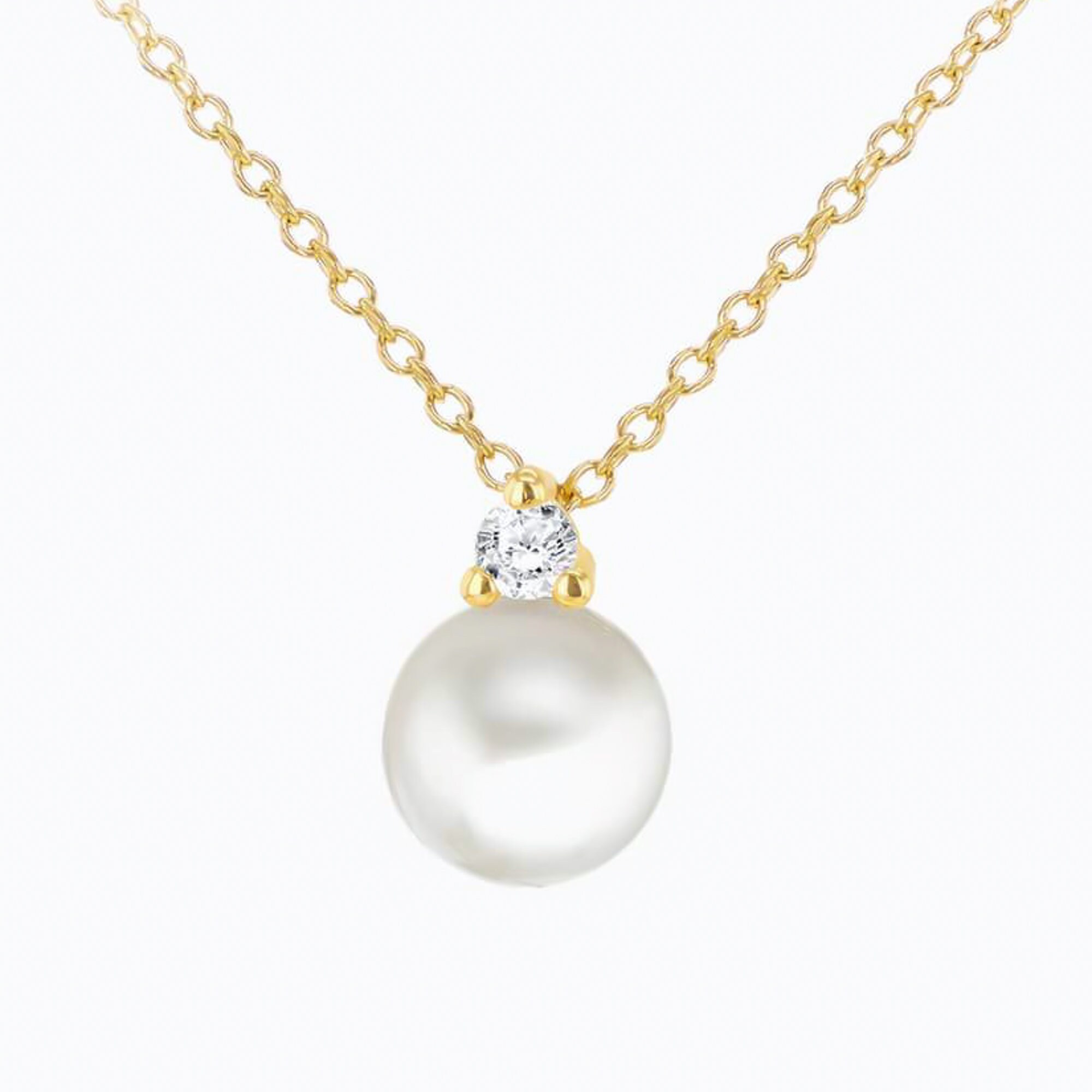 9ct Yellow Gold, Freshwater Cultured Pearl and Cubic Zirconia Necklace