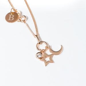Personalised Rose Gold, Moon And Star Necklace
