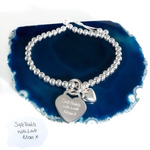 Own Handwriting Heart On Heart Silver Bead Slider Bracelet