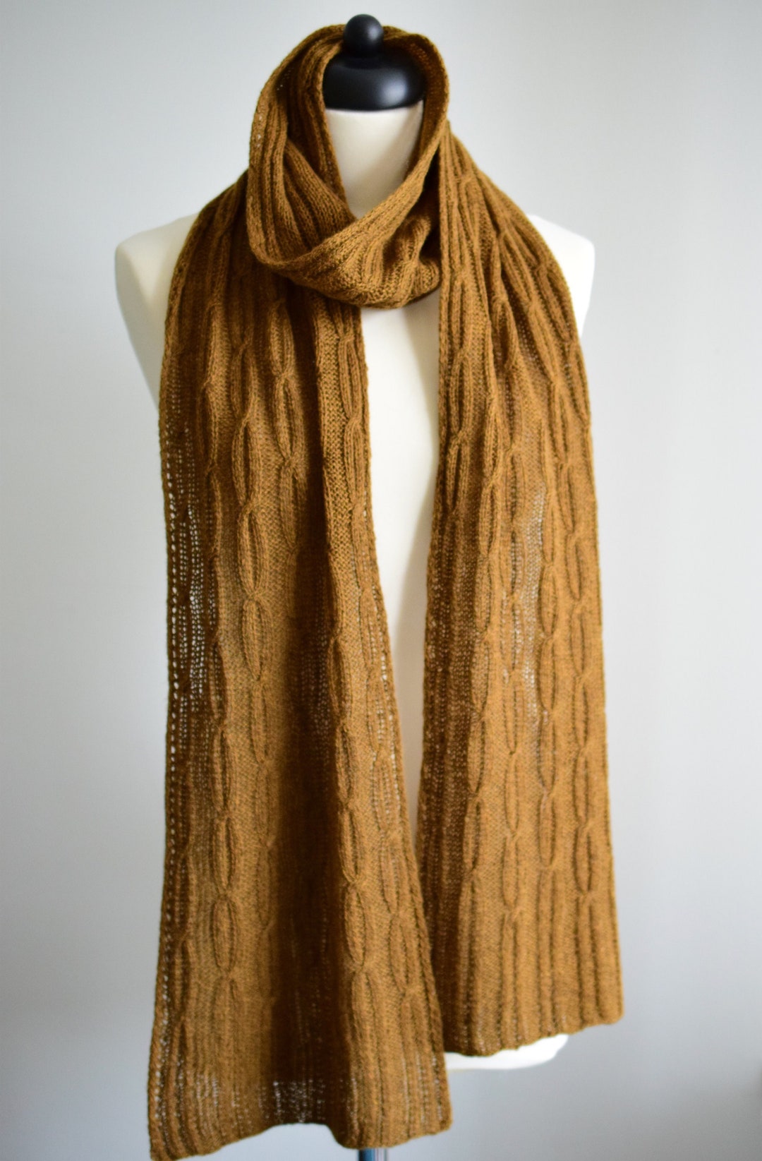 Women’s Shawl Scarf - Wool - Cable Knit Pattern - Long Coverage