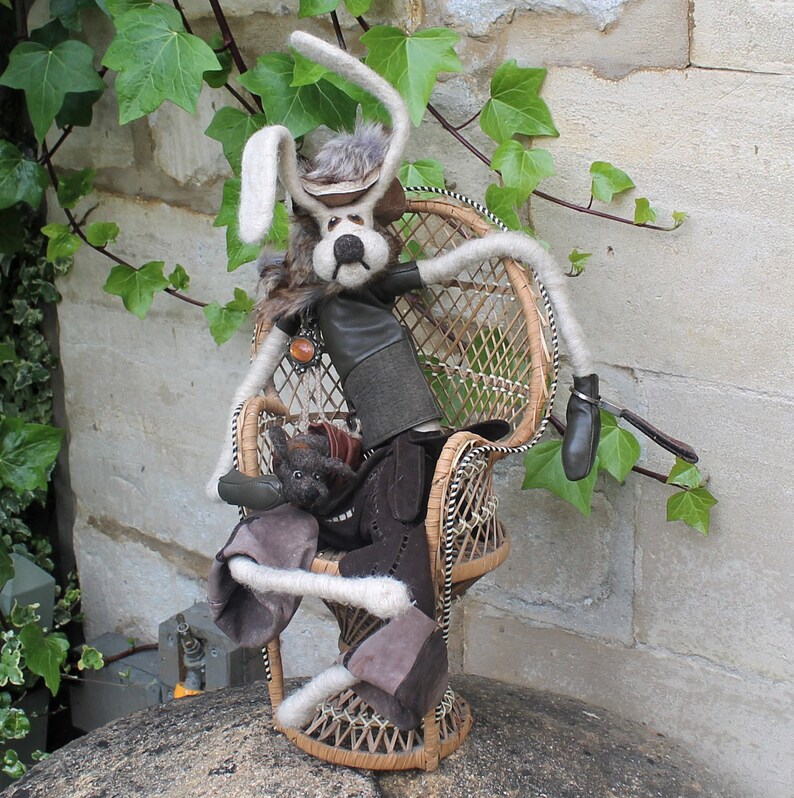 LARGE DRESSED RABBIT Doll and Dog/needle Felted Hare/rabbit Lovers ...