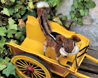 Needlefelt Chipmunk Sculpture, Handmade Wool Felt Collectible Art