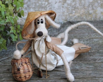 ART DOLL DOG, Collectable Needle Felted Dog Sculpture, Poseable Dressed Felt Dog/Artist Doll/Dog Lovers Special Gift/Fibre Art Doll Pricilla