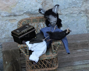 Needle Felted Donkey and Bird Sculpture, 'Frank and Roy' Art Doll