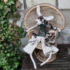 LARGE FELT HARE 20 Inches Tall and Needle Felt Dog/Fibre Art Doll/Hare Sculpture/FolkArt/Primitive Art/CountryDecor &#39;Jungle Jane and Tarzan&#39;