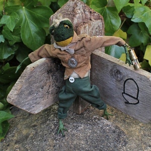 ACTION MAN FROG/Needle Felt Frog Doll/ Folk Art/Faux Taxidermy/Gift for Boys/Handmade Textile Art/Frog Lover Gift/Cute Frog &#39;Captain Tom&#39;
