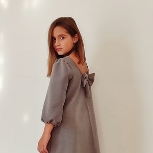 Sukienka z kołnierzykiem Piotrusia Pana, sukienka w kolorze szarym, szara sukienka, sukienka w kształcie litery A, sukienka dla dziewczynek, sukienka na imprezę, elegancka sukienka, sukienka dla malucha, na specjalne okazje