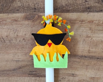 Lambada con pollito de Pascua Vela de Pascua Lampada griega para niños de Pascua Pollo de Pascua de fieltro Lambada hecha a mano Pascua ortodoxa griega Regalo de Pascua