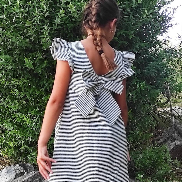 Black and White Detachable Bow Girls Party Dress