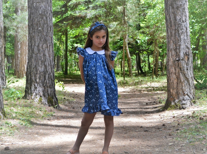 Peter pan collar Peter pan collar dress Denim girls dress Ruffle sleeve Ruffle hem dress Blue jeans dress Butterfly dress Back to school image 7