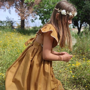 Mustard  linen dress Flutter sleeve dress Girls linen dress Linen dress Toddlers dress Flower girl Wedding dress Summer dress Spring fashion