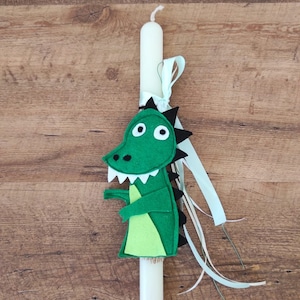 Lambada with Dinosaur Easter Candle dino Greek Easter Boys Lampada Felt dino Candles handmade Lambada Greek Orthodox Easter Grandson&#39;s gift