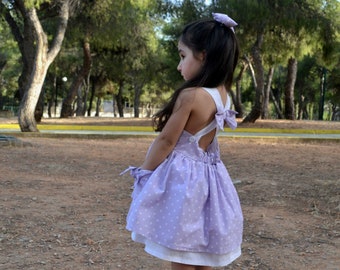 Purple polka dot summer dress Purple sundress for toddlers Polka dot dress, Toddler dress with pockets, back bow dress Vintage style dress