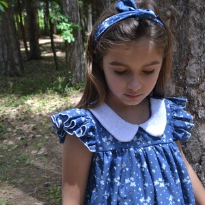 Peter pan collar Peter pan collar dress Denim girls dress Ruffle sleeve Ruffle hem dress Blue jeans dress Butterfly dress Back to school image 4