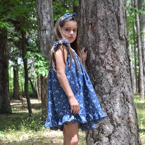 Peter pan collar Peter pan collar dress Denim girls dress Ruffle sleeve Ruffle hem dress Blue jeans dress Butterfly dress Back to school image 2