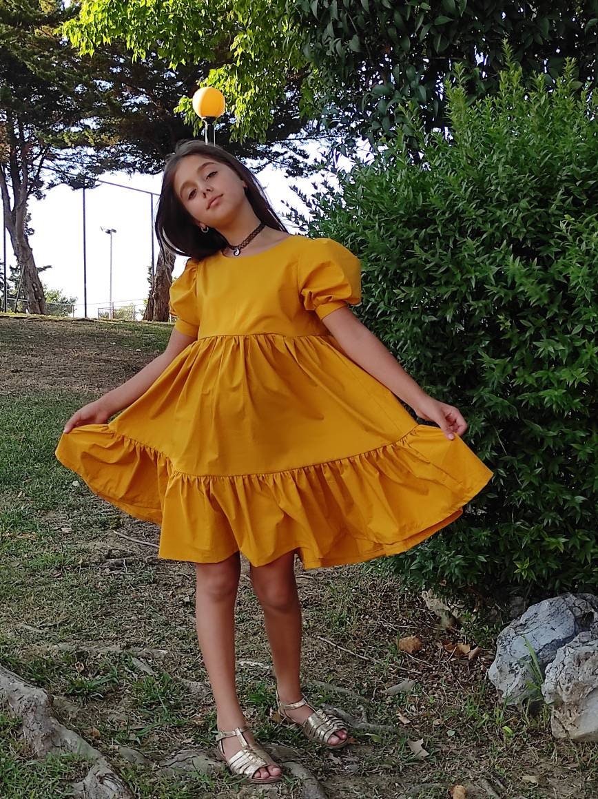 mustard yellow girls dress Girls Textured Long Sleeve Dress