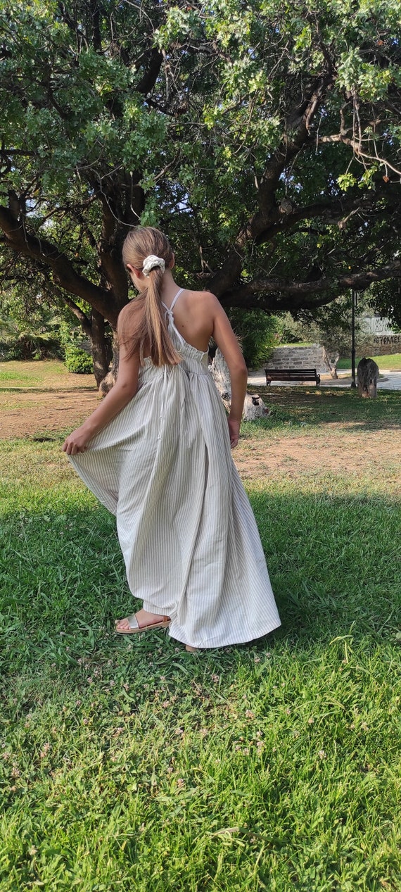 Maxi Linen Sundress, Linen Girl's Dress, Island Dress, Striped