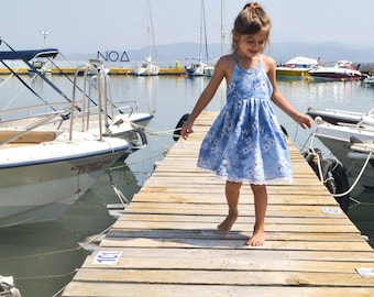 Toddler sundress, flower girl, floral dress, floral robe, summer dress, Island dress, blue dress, summer party, birthday outfit, vacation