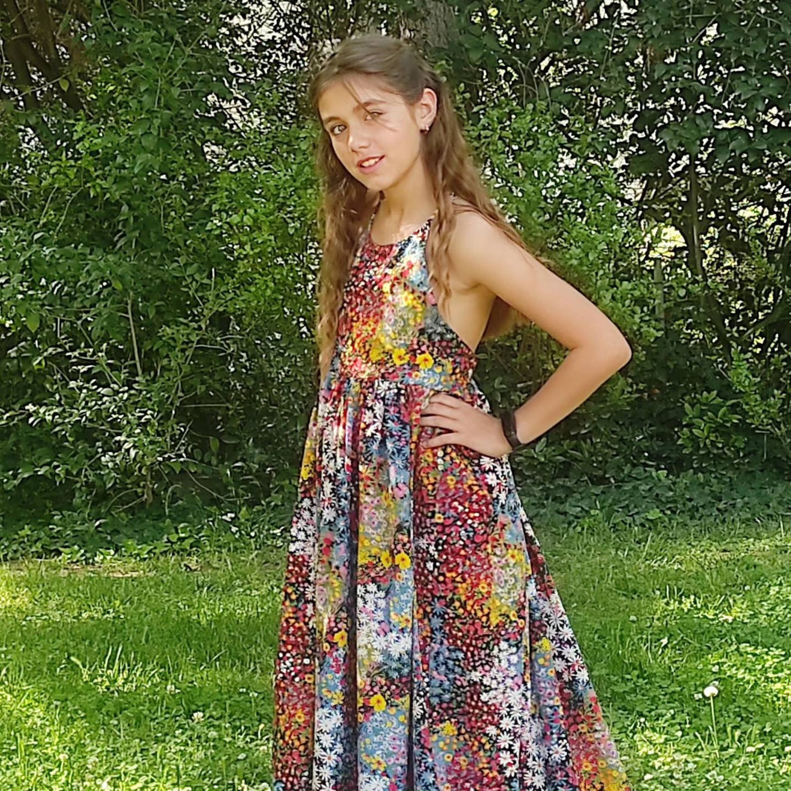 Girls Tropical Maxi Dress Hot Pink – Hawaiian Tiered Summer Dress Kids Beach Dress